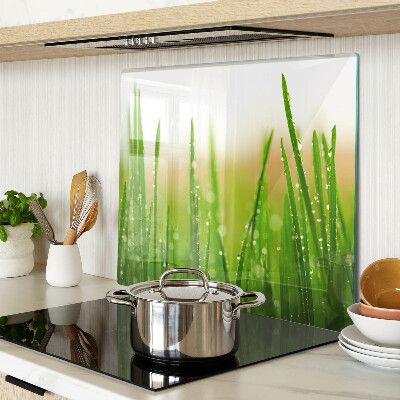 Planche à découper verre Herbe avec des gouttes d'eau