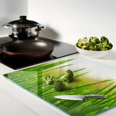 Planche à découper verre Herbe avec des gouttes d'eau