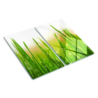 Planche à découper verre Herbe avec des gouttes d'eau