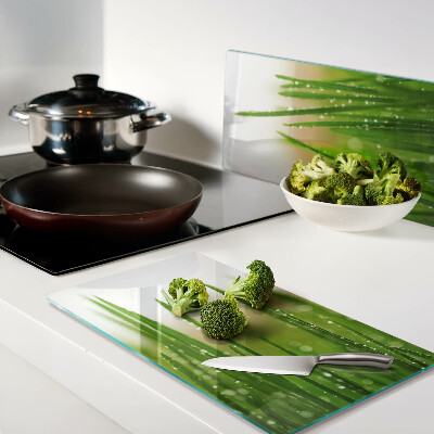 Planche à découper verre Herbe avec des gouttes d'eau