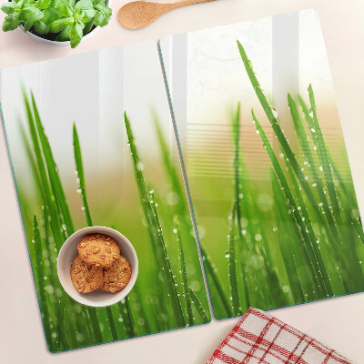Planche à découper verre Herbe avec des gouttes d'eau