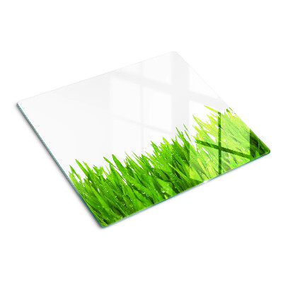 Planche à découper verre Herbe verte avec des gouttes d'eau
