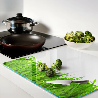 Planche à découper verre Herbe verte avec des gouttes d'eau