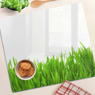 Planche à découper verre Herbe verte avec des gouttes d'eau