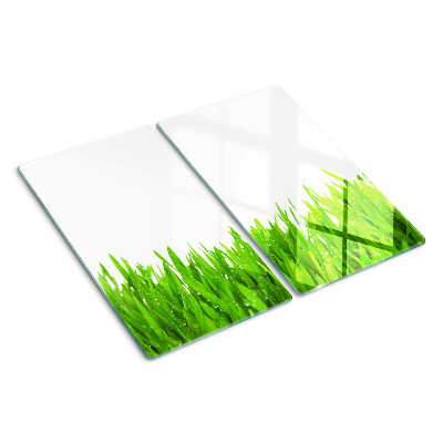 Planche à découper verre Herbe verte avec des gouttes d'eau