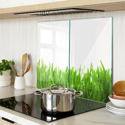 Planche à découper verre Herbe verte avec des gouttes d'eau