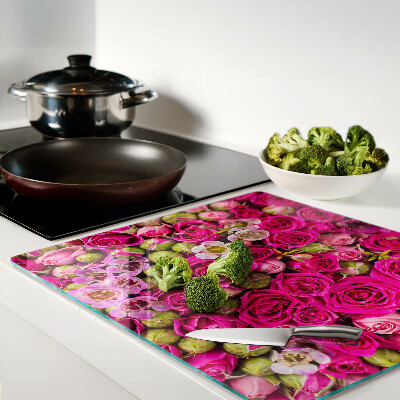 Planche à découper en verre Fleurs roses dans un bouquet