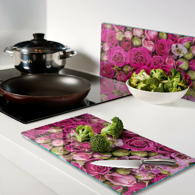 Planche à découper en verre Fleurs roses dans un bouquet