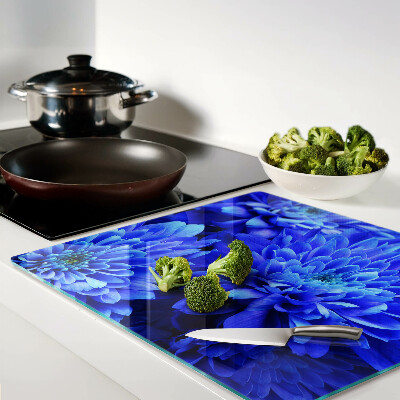 Planche à découper en verre Fleurs de chrysanthème bleu