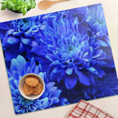 Planche à découper en verre Fleurs de chrysanthème bleu