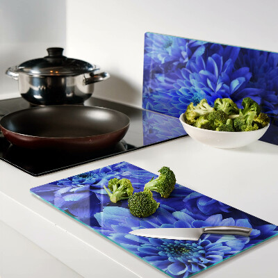 Planche à découper en verre Fleurs de chrysanthème bleu