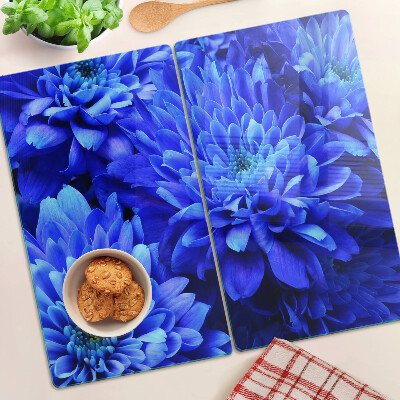 Planche à découper en verre Fleurs de chrysanthème bleu