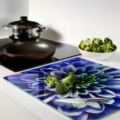 Planche à découper en verre Fleur de dahlia bleu