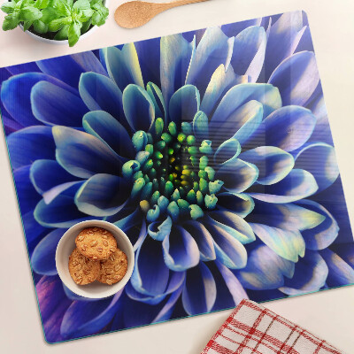 Planche à découper en verre Fleur de dahlia bleu