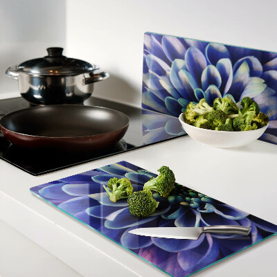 Planche à découper en verre Fleur de dahlia bleu
