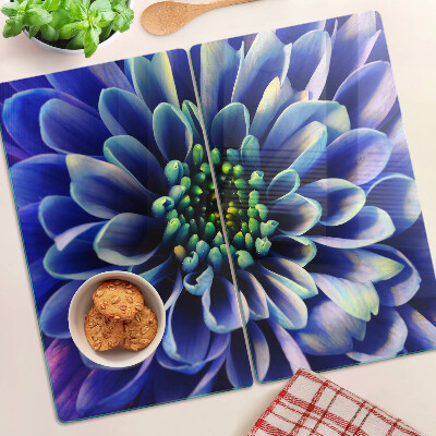 Planche à découper en verre Fleur de dahlia bleu