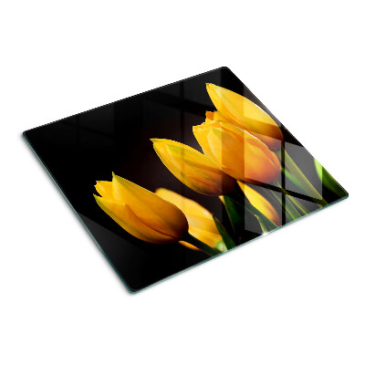 Planche à découper en verre Tulipes jaunes sur fond noir