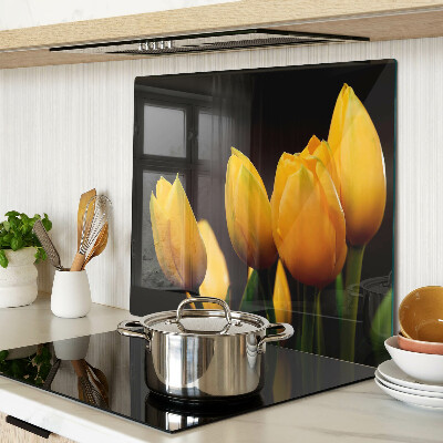 Planche à découper en verre Tulipes jaunes sur fond noir