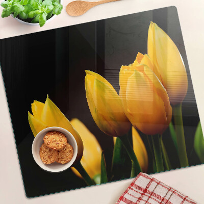 Planche à découper en verre Tulipes jaunes sur fond noir