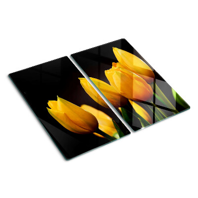 Planche à découper en verre Tulipes jaunes sur fond noir