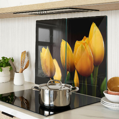Planche à découper en verre Tulipes jaunes sur fond noir