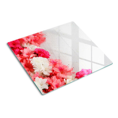 Planche à découper verre Fleurs dans les tons de rose et de blanc