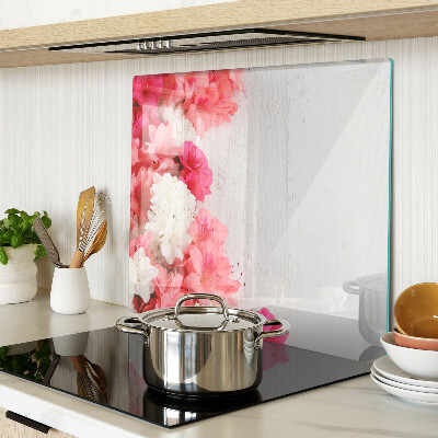 Planche à découper verre Fleurs dans les tons de rose et de blanc