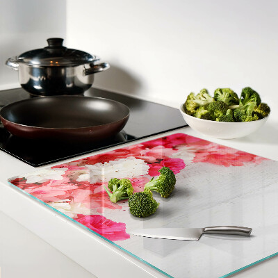 Planche à découper verre Fleurs dans les tons de rose et de blanc