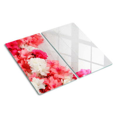 Planche à découper verre Fleurs dans les tons de rose et de blanc