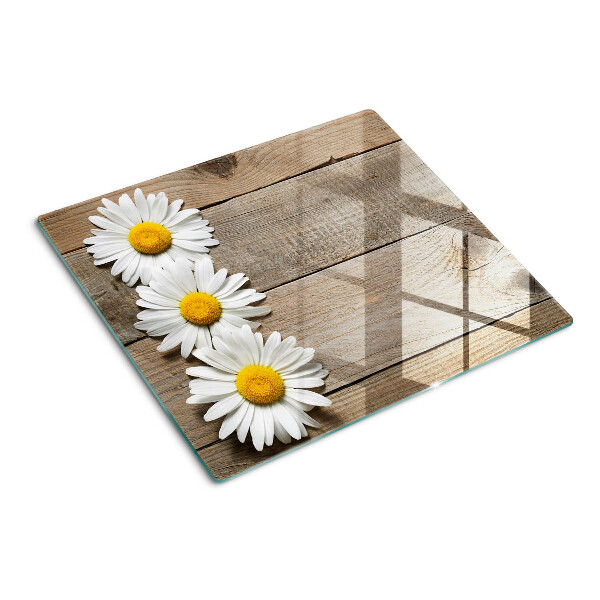 Planche à découper verre Fleurs sur fond de bois