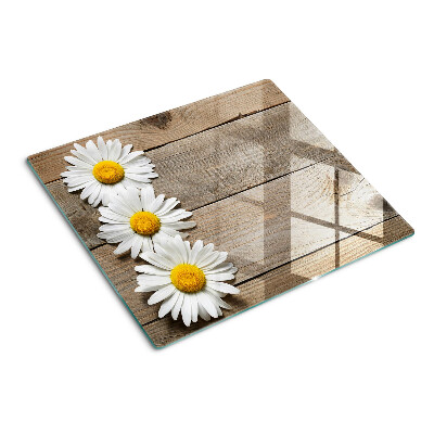 Planche à découper verre Fleurs sur fond de bois
