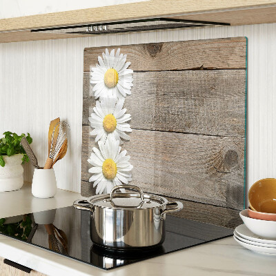 Planche à découper verre Fleurs sur fond de bois