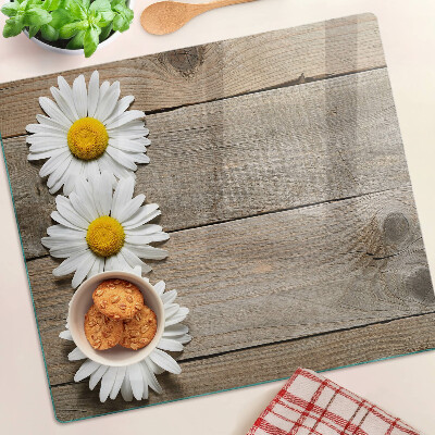 Planche à découper verre Fleurs sur fond de bois