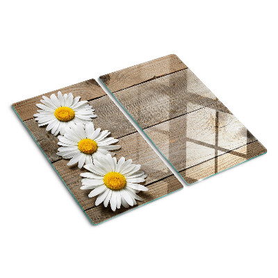 Planche à découper verre Fleurs sur fond de bois