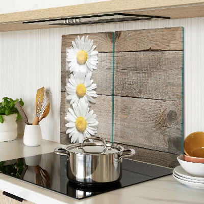 Planche à découper verre Fleurs sur fond de bois