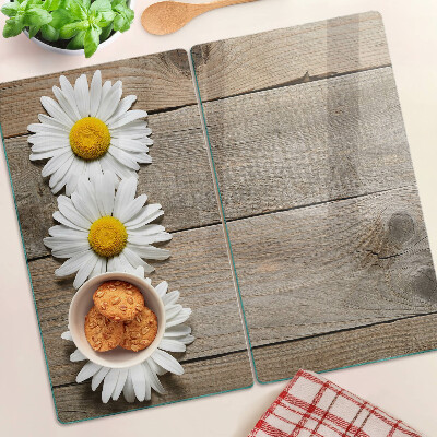 Planche à découper verre Fleurs sur fond de bois