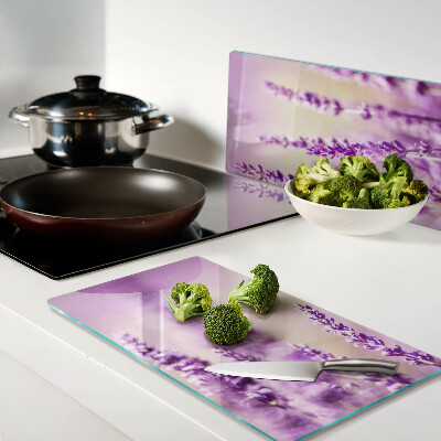 Planche à découper verre Fleurs de lavande sur fond dégradé