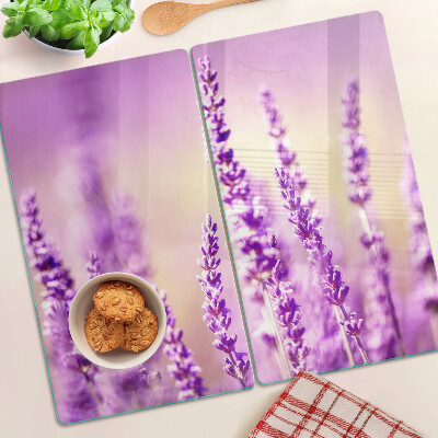 Planche à découper verre Fleurs de lavande sur fond dégradé