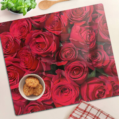 Planche à découper en verre roses rouges