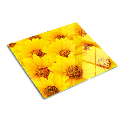 Planche à découper verre Tournesols sur fond jaune