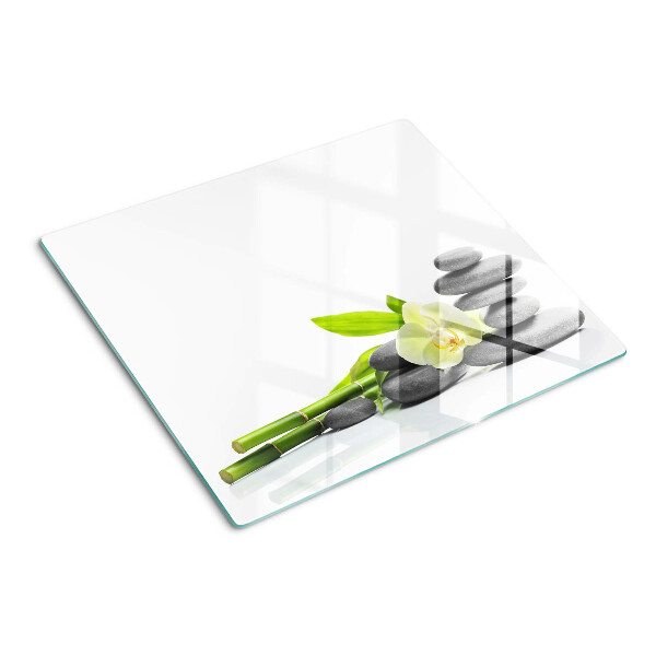 Planche à découper en verre Orchidée et pierres de spa