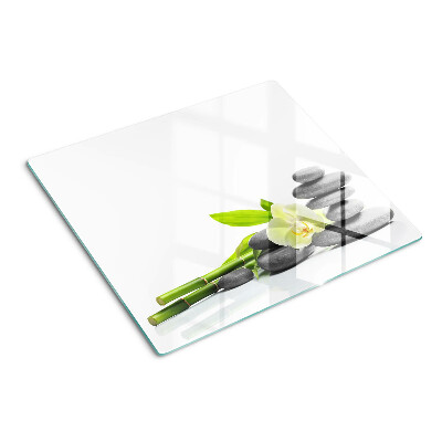 Planche à découper en verre Orchidée et pierres de spa