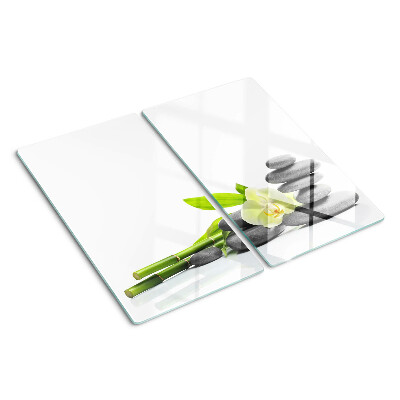 Planche à découper en verre Orchidée et pierres de spa