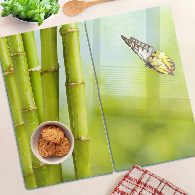 Planche à découper en verre Motif bambou et papillon