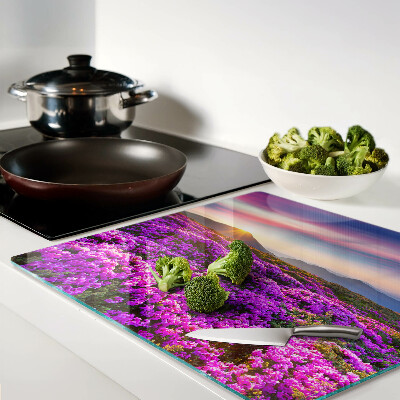 Planche à découper verre Paysage fleuri au coucher du soleil