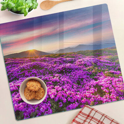 Planche à découper verre Paysage fleuri au coucher du soleil