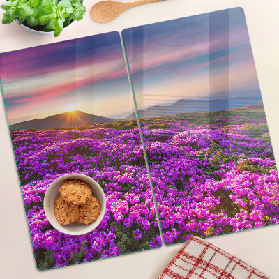 Planche à découper verre Paysage fleuri au coucher du soleil