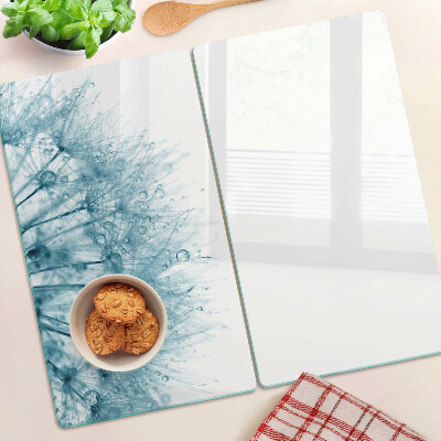 Planche à découper en verre Pissenlits avec des gouttes d'eau