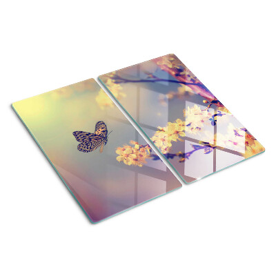 Planche à découper verre Motif papillon sur fond de fleurs