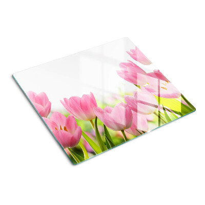 Planche à découper en verre Tulipes roses dans le jardin